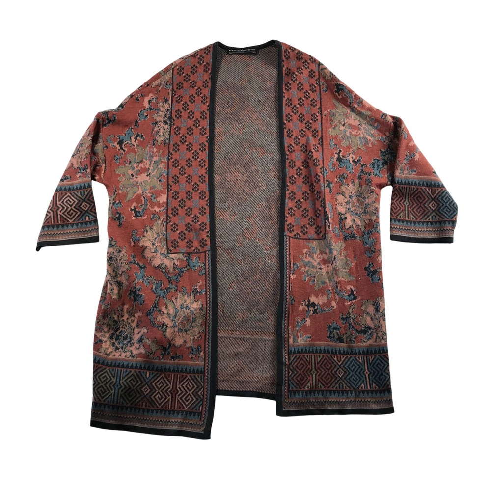 Peruvian Connection Pima Cotton Floral Geometric Open Front Cardigan XS/S